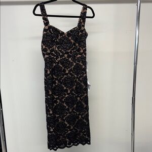 Dress the Population Black and Tan Lace Midi Dress